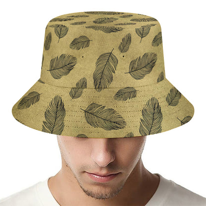 Black And Gold Feather Pattern Print Bucket Hat