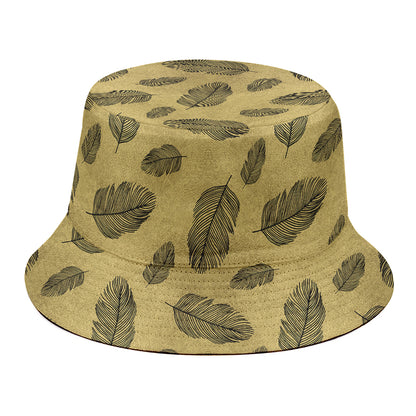 Black And Gold Feather Pattern Print Bucket Hat