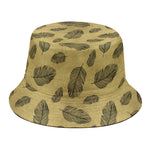 Black And Gold Feather Pattern Print Bucket Hat