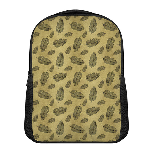 Black And Gold Feather Pattern Print Casual Backpack