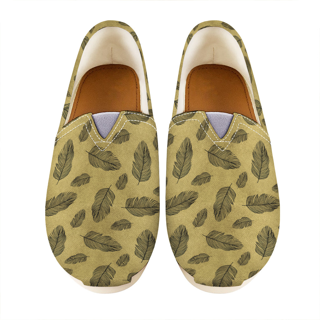 Black And Gold Feather Pattern Print Casual Shoes