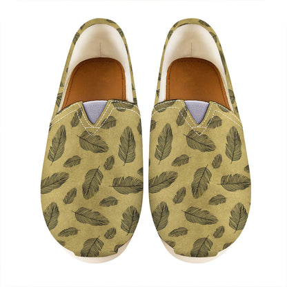 Black And Gold Feather Pattern Print Casual Shoes