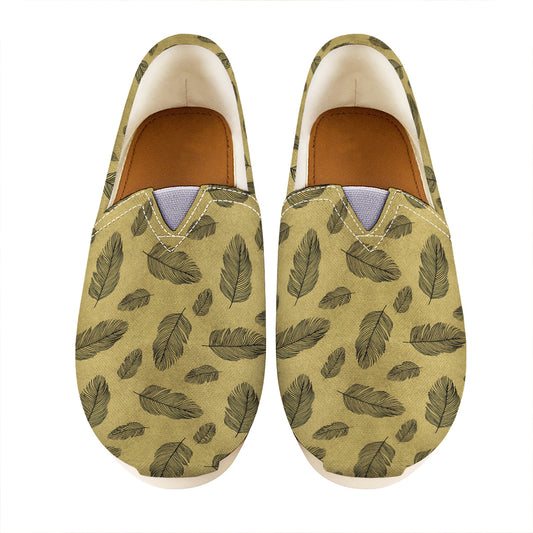 Black And Gold Feather Pattern Print Casual Shoes