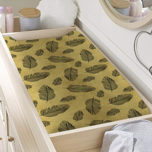 Black And Gold Feather Pattern Print Changing Pad Cover