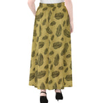 Black And Gold Feather Pattern Print Chiffon Maxi Skirt