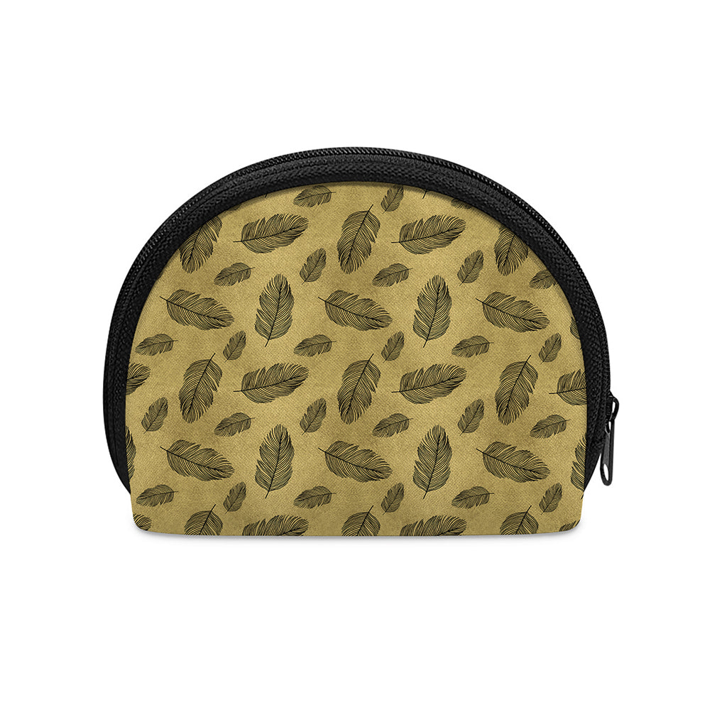 Black And Gold Feather Pattern Print Coin Purse