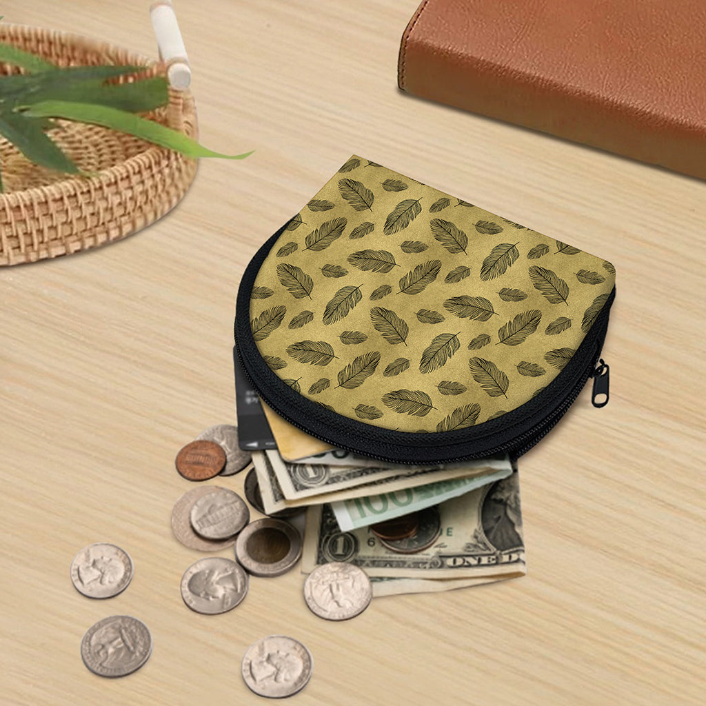 Black And Gold Feather Pattern Print Coin Purse