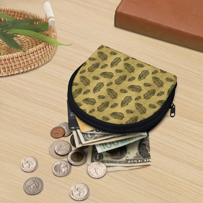 Black And Gold Feather Pattern Print Coin Purse