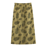 Black And Gold Feather Pattern Print Cotton Front Slit Maxi Skirt