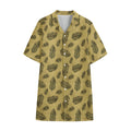 Black And Gold Feather Pattern Print Cotton Hawaiian Shirt