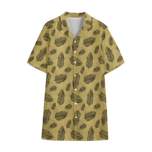 Black And Gold Feather Pattern Print Cotton Hawaiian Shirt