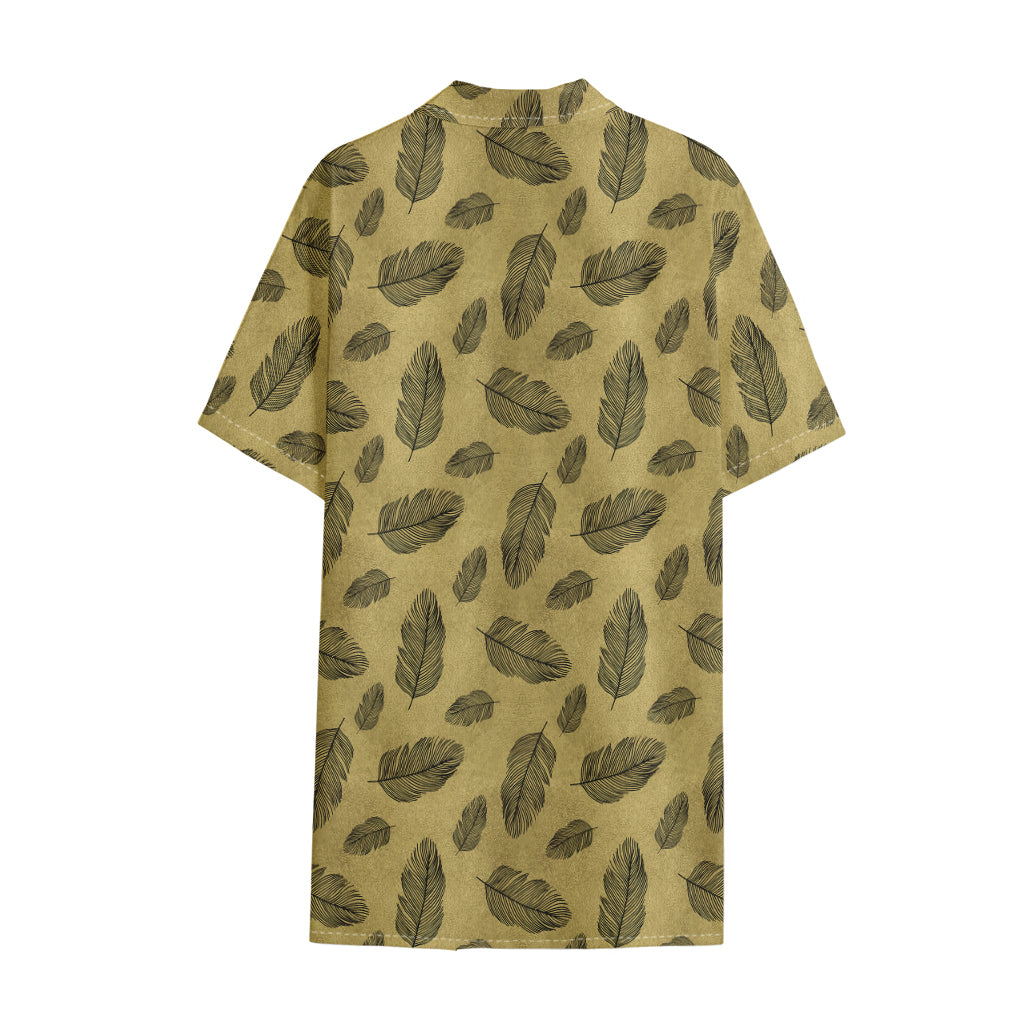 Black And Gold Feather Pattern Print Cotton Hawaiian Shirt