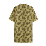 Black And Gold Feather Pattern Print Cotton Hawaiian Shirt