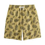 Black And Gold Feather Pattern Print Cotton Shorts