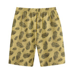 Black And Gold Feather Pattern Print Cotton Shorts