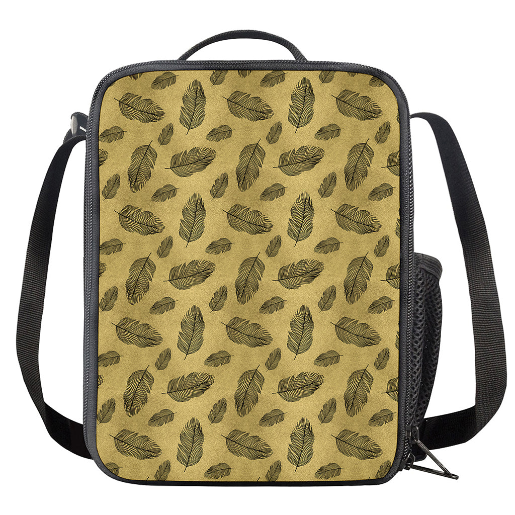Black And Gold Feather Pattern Print Crossbody Lunch Bag