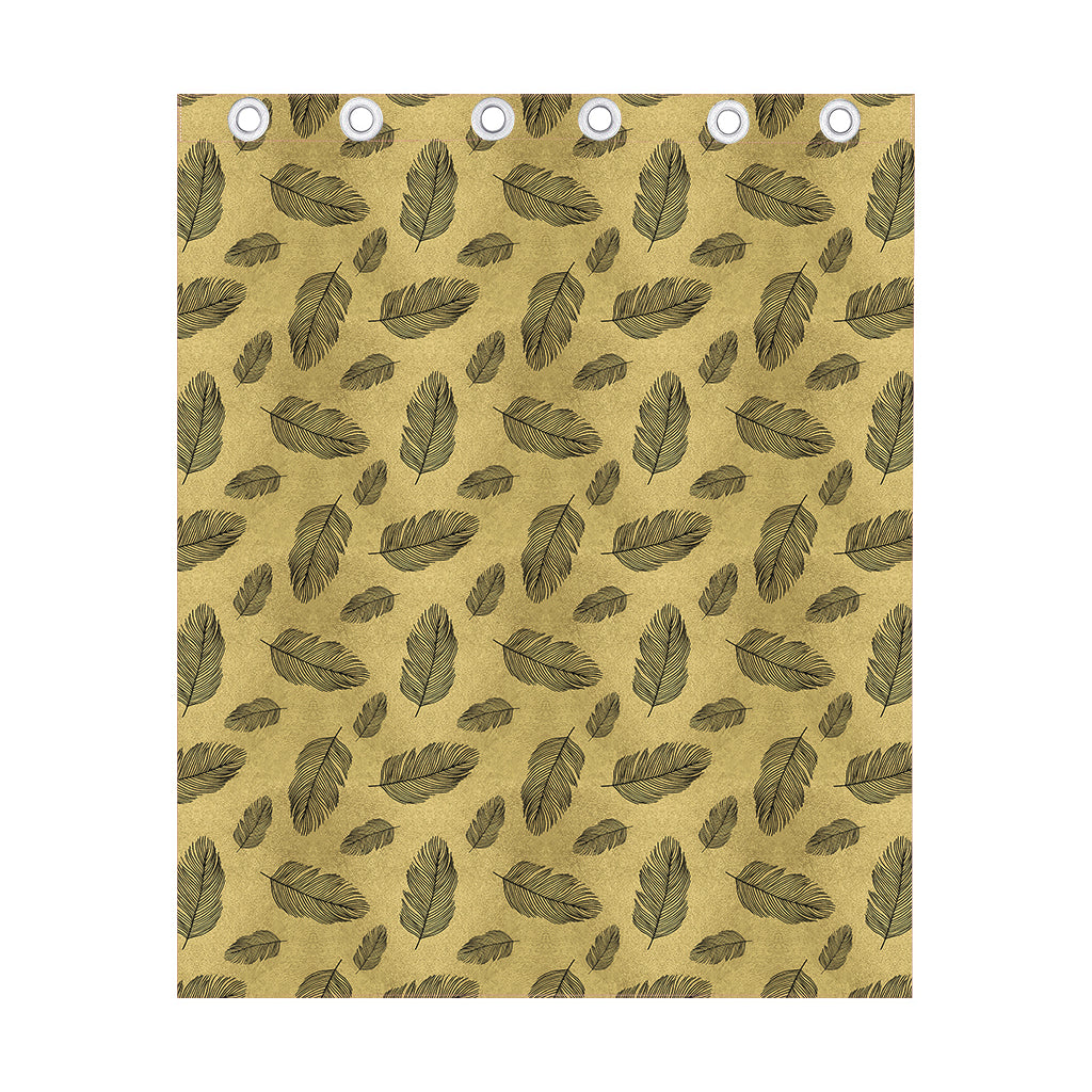 Black And Gold Feather Pattern Print Curtain