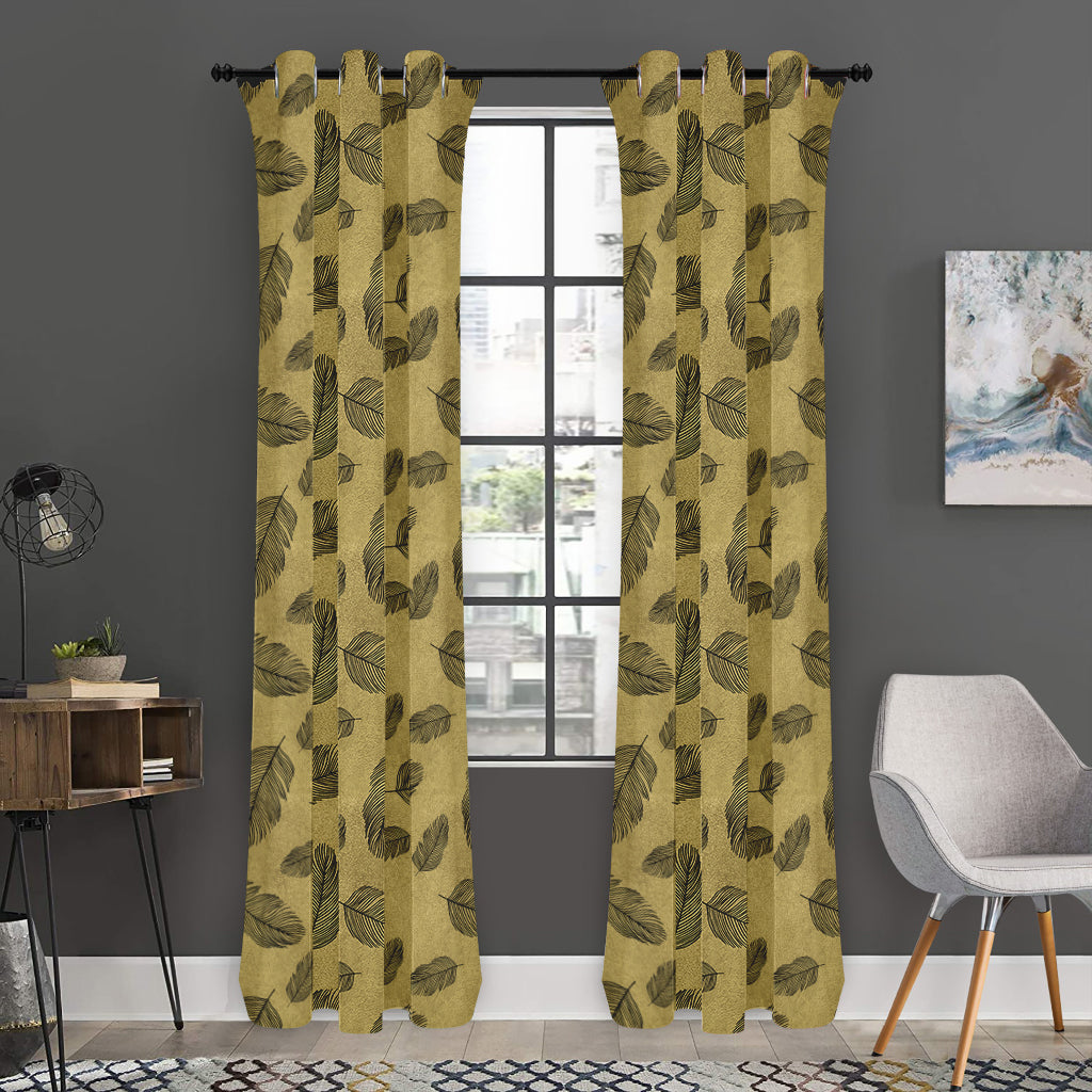 Black And Gold Feather Pattern Print Curtain