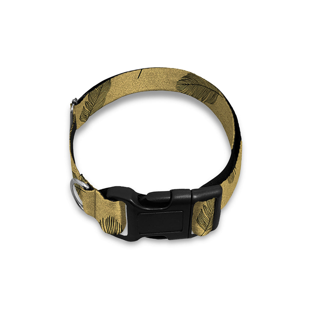Black And Gold Feather Pattern Print Dog Collar