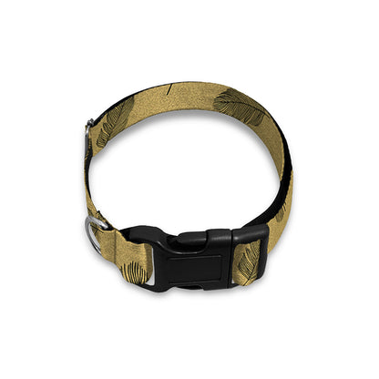Black And Gold Feather Pattern Print Dog Collar