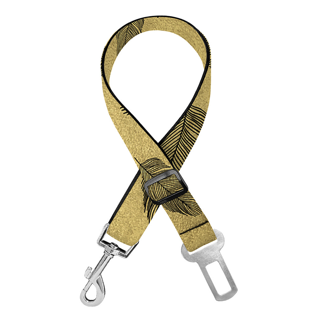 Black And Gold Feather Pattern Print Dog Seat Belt