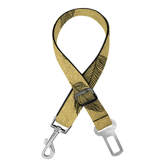 Black And Gold Feather Pattern Print Dog Seat Belt