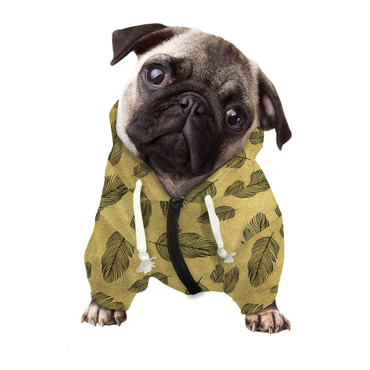 Black And Gold Feather Pattern Print Dog Zip Up Hoodie