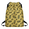 Black And Gold Feather Pattern Print Drawstring Backpack