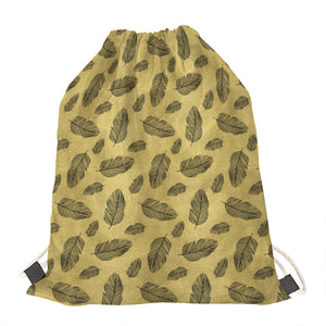 Black And Gold Feather Pattern Print Drawstring Bag