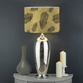 Black And Gold Feather Pattern Print Drum Lamp Shade