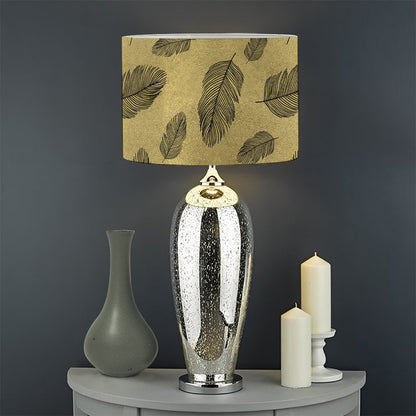 Black And Gold Feather Pattern Print Drum Lamp Shade