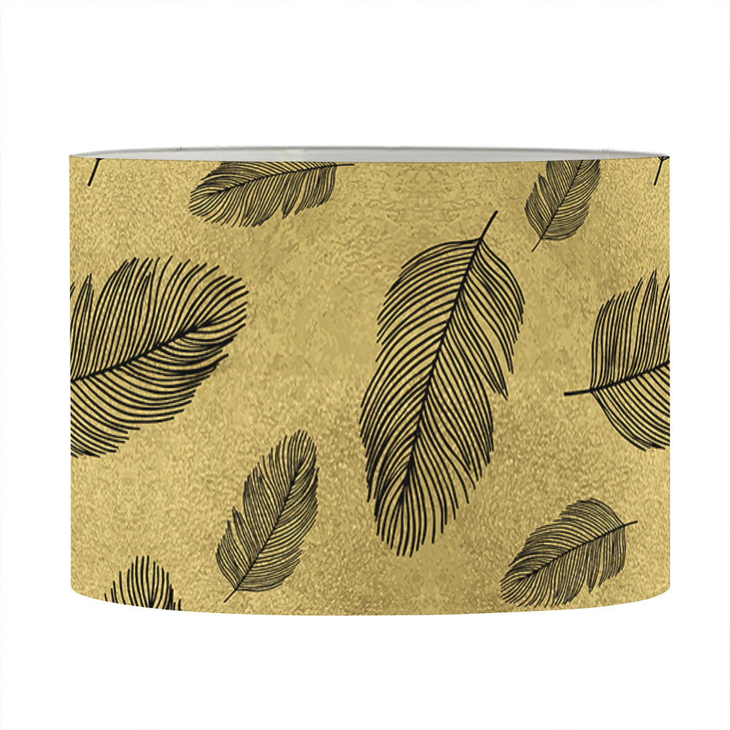 Black And Gold Feather Pattern Print Drum Lamp Shade