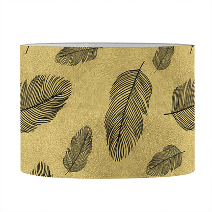 Black And Gold Feather Pattern Print Drum Lamp Shade