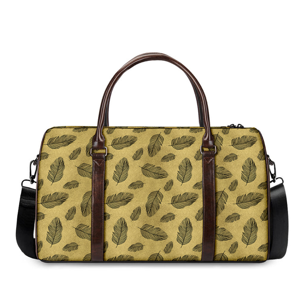 Black And Gold Feather Pattern Print Duffle Bag