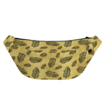Black And Gold Feather Pattern Print Fanny Pack