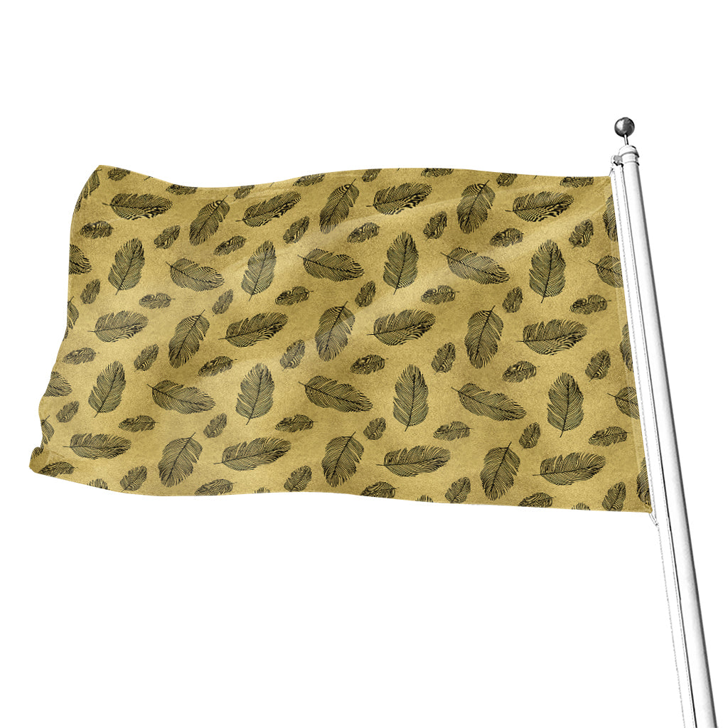 Black And Gold Feather Pattern Print Flag