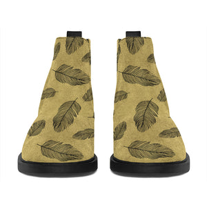 Black And Gold Feather Pattern Print Flat Ankle Boots