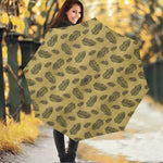 Black And Gold Feather Pattern Print Foldable Umbrella