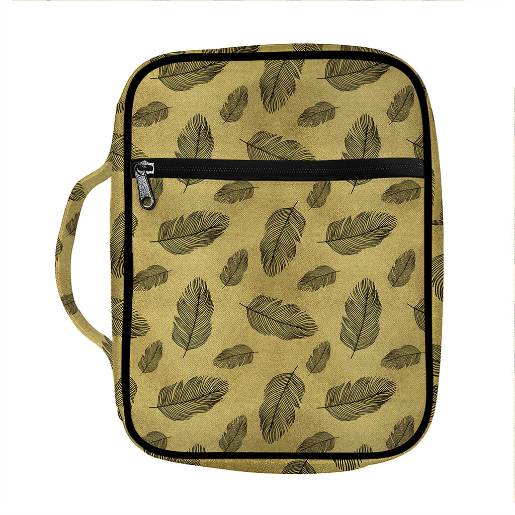 Black And Gold Feather Pattern Print Front Pocket Bible Bag