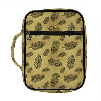 Black And Gold Feather Pattern Print Front Pocket Bible Bag