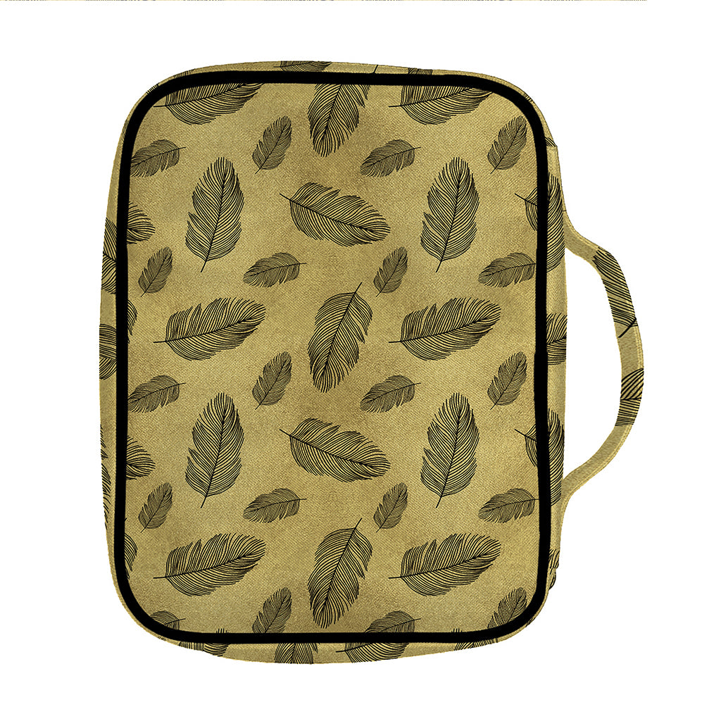 Black And Gold Feather Pattern Print Front Pocket Bible Bag