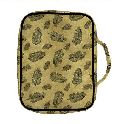 Black And Gold Feather Pattern Print Front Pocket Bible Bag