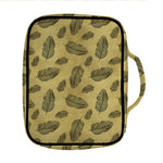 Black And Gold Feather Pattern Print Front Pocket Bible Bag