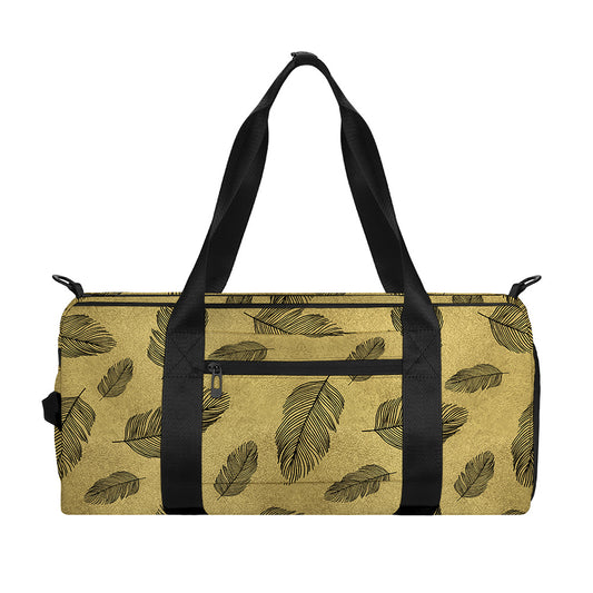 Black And Gold Feather Pattern Print Gym Bag