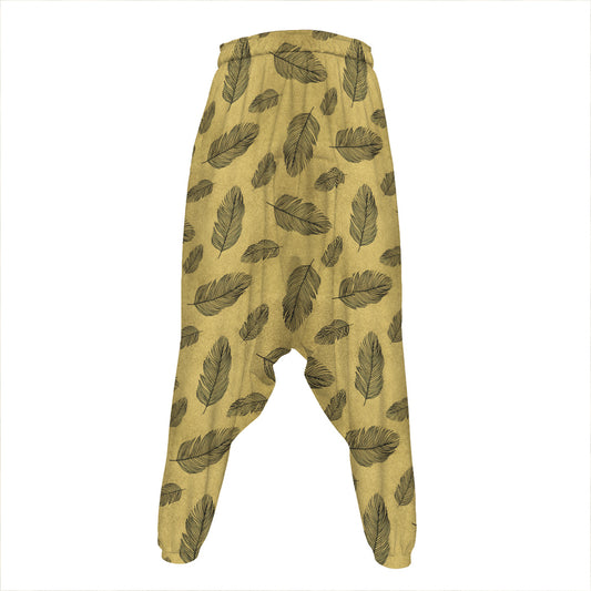 Black And Gold Feather Pattern Print Hammer Pants