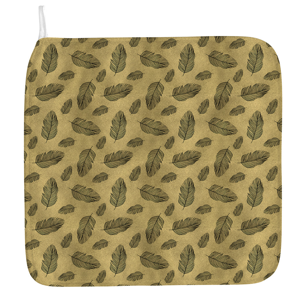 Black And Gold Feather Pattern Print Hand Towel