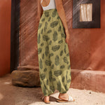 Black And Gold Feather Pattern Print Harem Pants