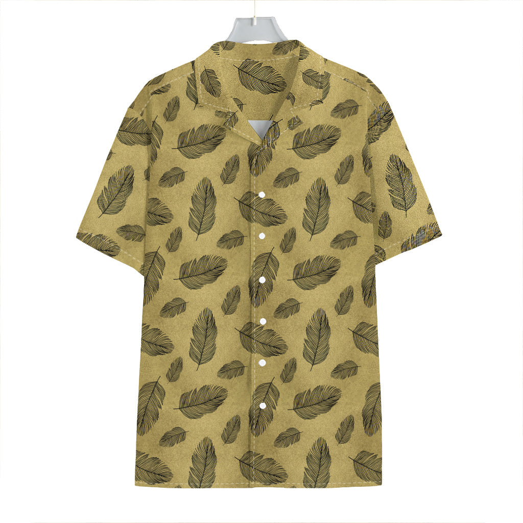 Black And Gold Feather Pattern Print Hawaiian Shirt