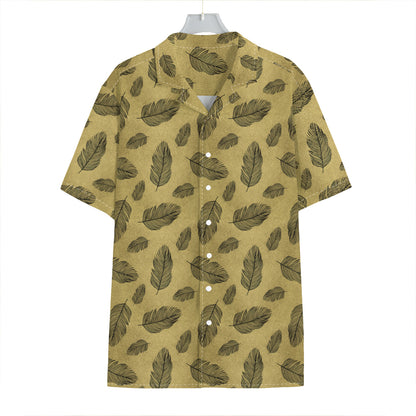 Black And Gold Feather Pattern Print Hawaiian Shirt