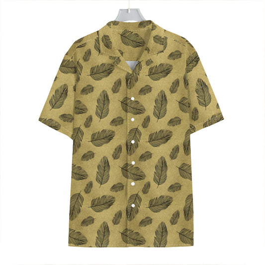 Black And Gold Feather Pattern Print Hawaiian Shirt
